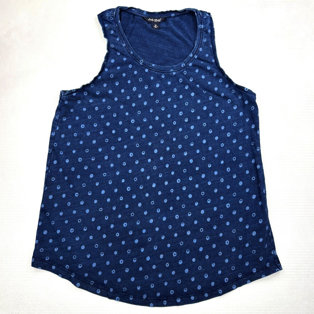 Lucky Brand Shirt Womens Medium Blue Indigo Polka Dot Slub Cotton Tank Top M